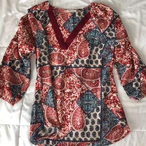 Boho flowy v-neck 3/4 length shirt